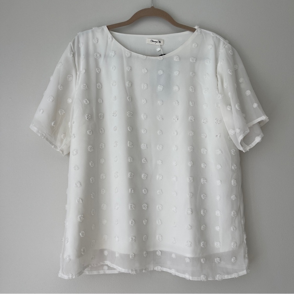 White Short Sleeve Blouse Sz‎ L NWT